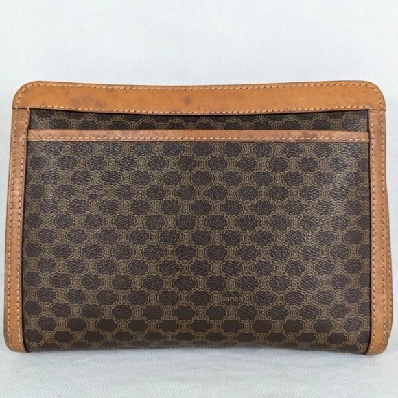 Celine Macadam Vintage Clutch Bag Brown Beige Pouch Made in Italy - Picture 3 of 13